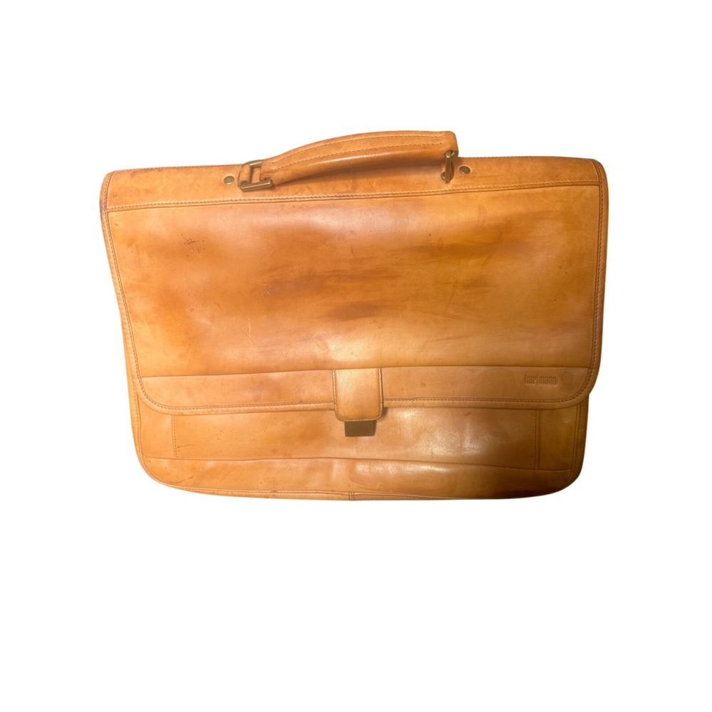 Hartmann Tan Belting Leather Briefcase Flap Top Handle Document Bag 16 Inch